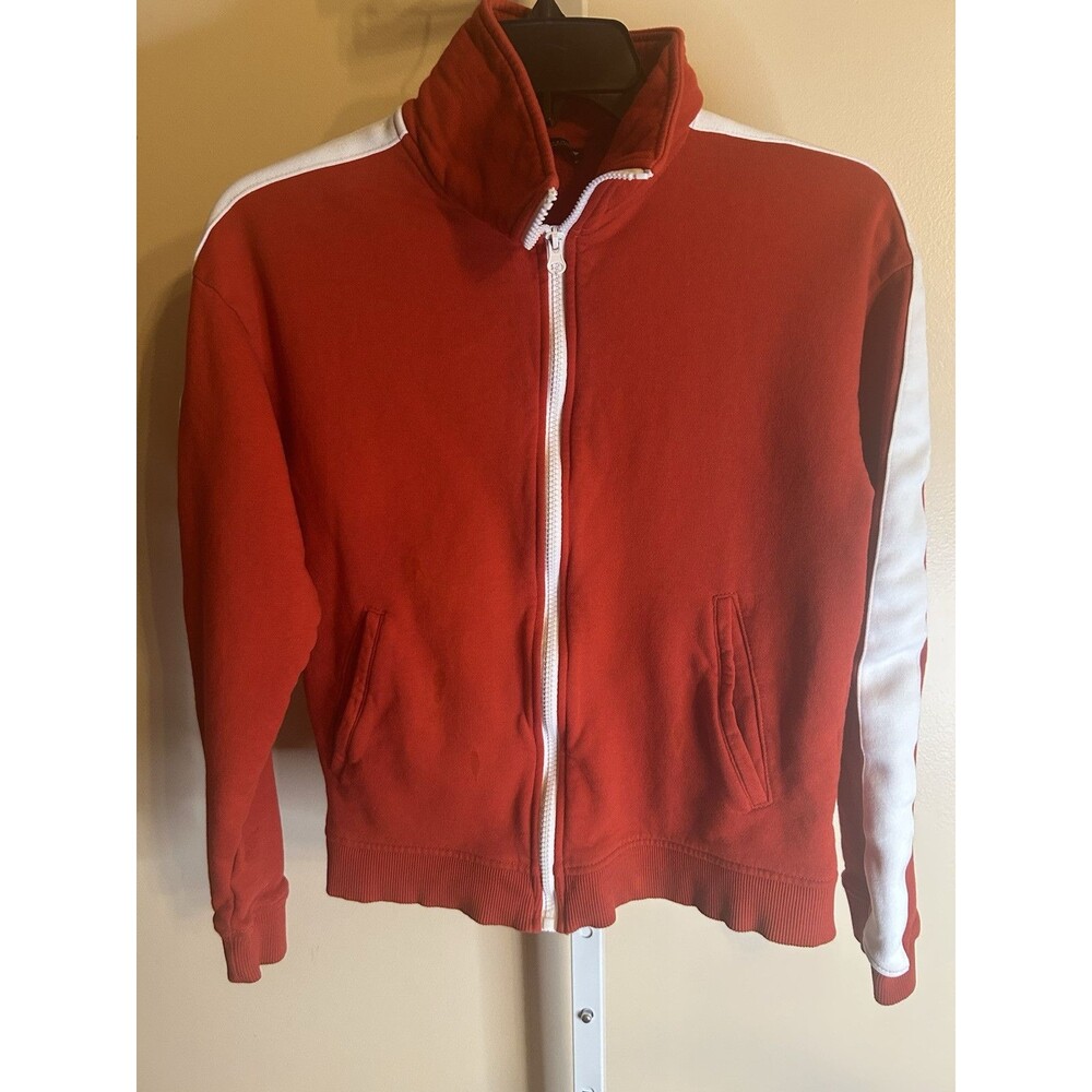 ZARA Jacket Basic Zipped Hoodie Sweatshirt Red & White Cropped Small Track